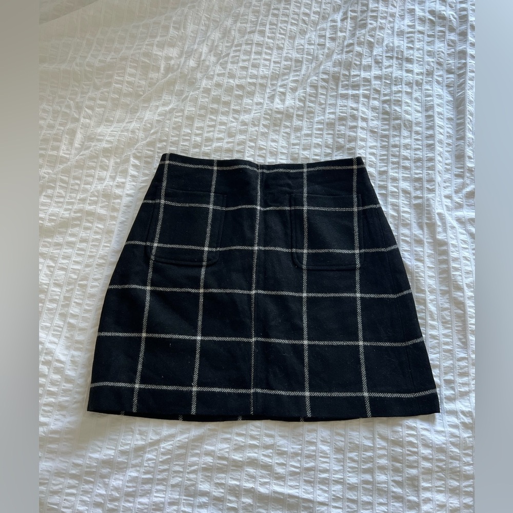 Madewell black and white plaid wool skirt